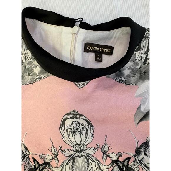 Roberto Cavalli Girls 100% Silk Bubble Hem Dress Pink Black Print Size 6 Party - Picture 4 of 9